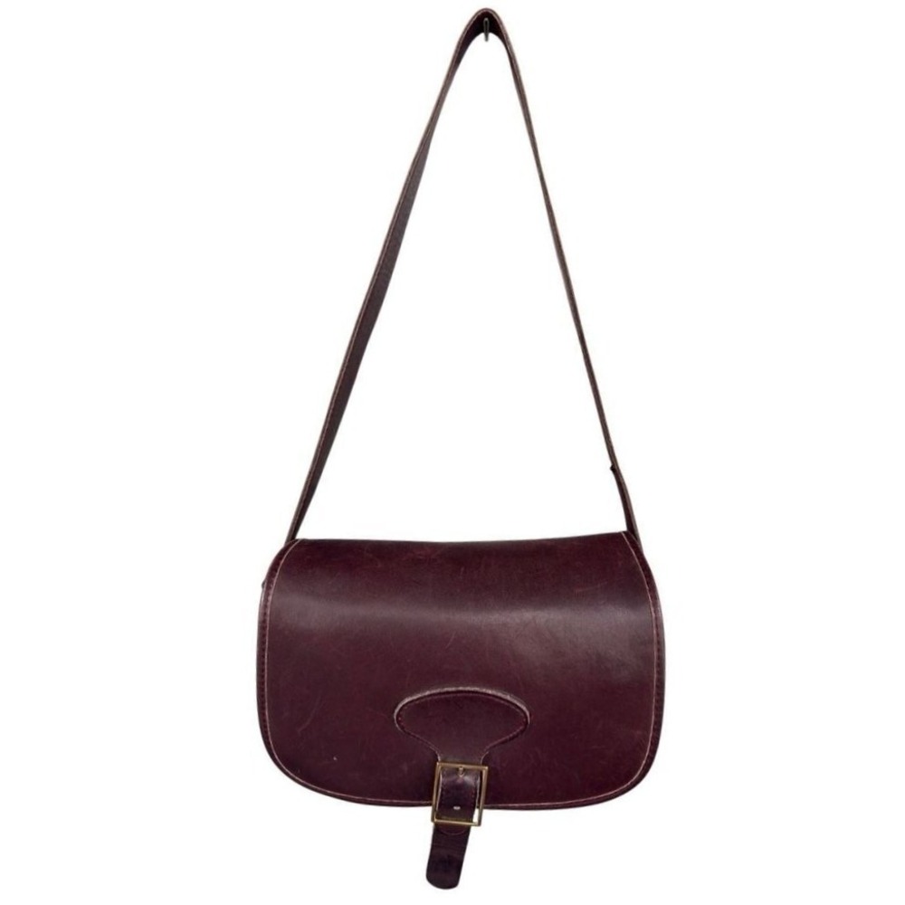 Leather Crossbody Bag Purse Vintage Style Buckle‎ Flap Maroon Burgundy